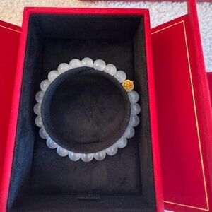 Natural Hetian White Jade 18K Ice-Bottom Round Bead Bracelet